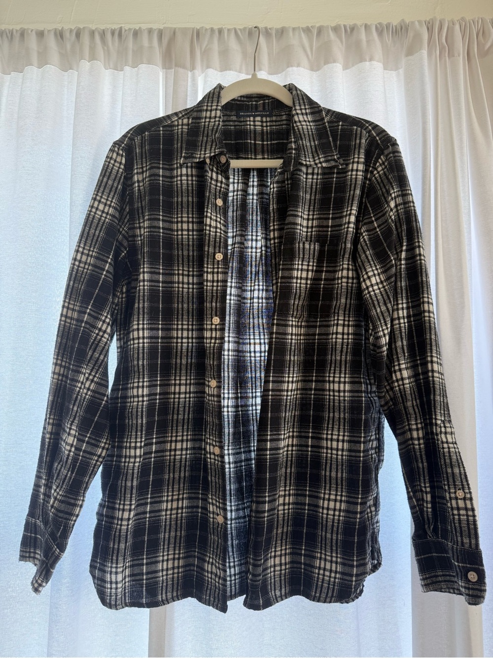 Brandy Melville Black and White Plaid Button-Down Flannel